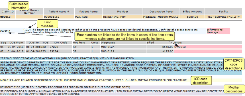 Screenshot of the Claims in Error report.