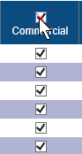 Screenshot of the check box above the Comercial claim type column header being selected. All the check boxes under the Commercial column are checked/enabled.