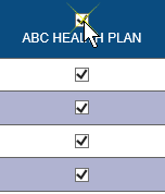 Screenshot of the ABC Health Plan column. The check box above the column header is selected. All the check boxes under the column are now checked/enabled.